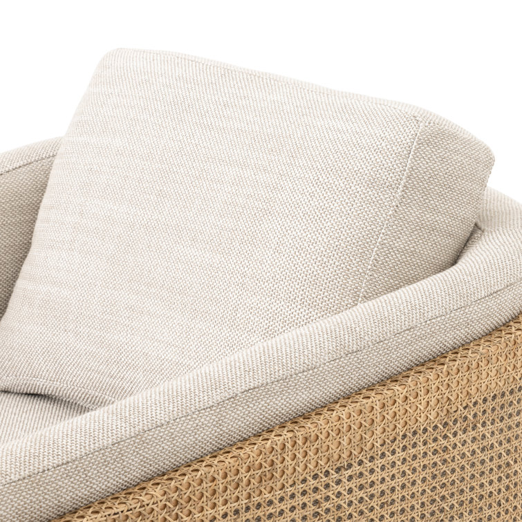 Gable Taupe Barrel Chair with Natural Cane and Gunmetal Finish