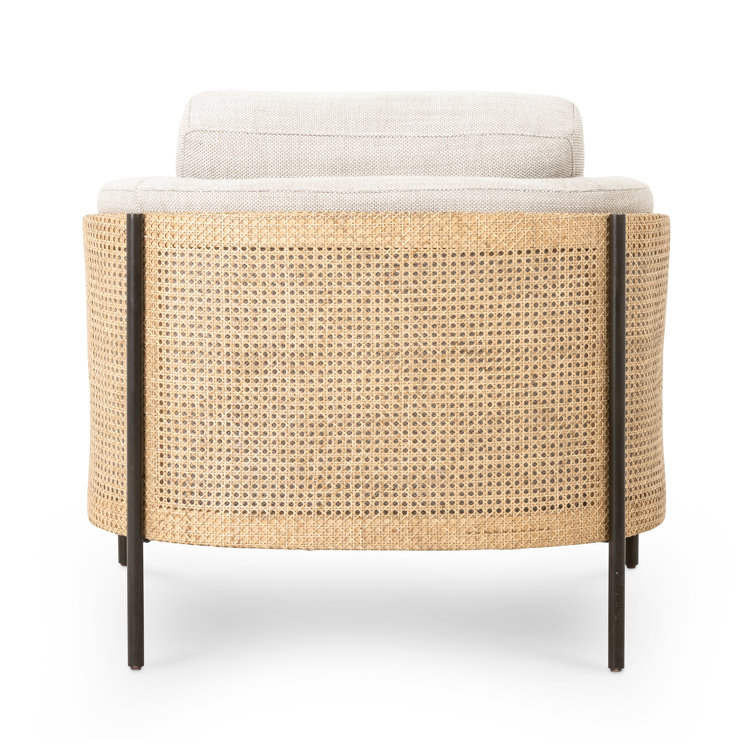 Gable Taupe Barrel Chair with Natural Cane and Gunmetal Finish