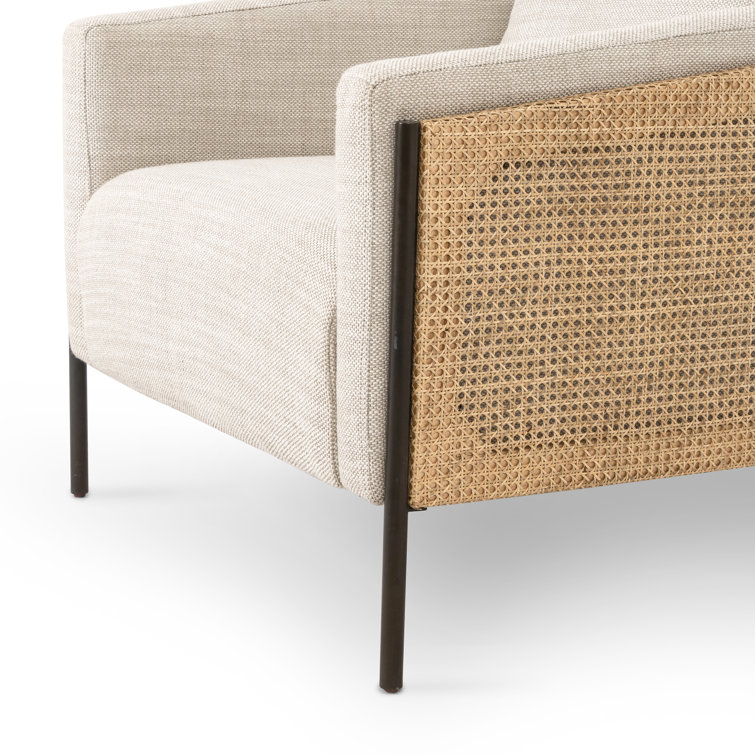 Gable Taupe Barrel Chair with Natural Cane and Gunmetal Finish