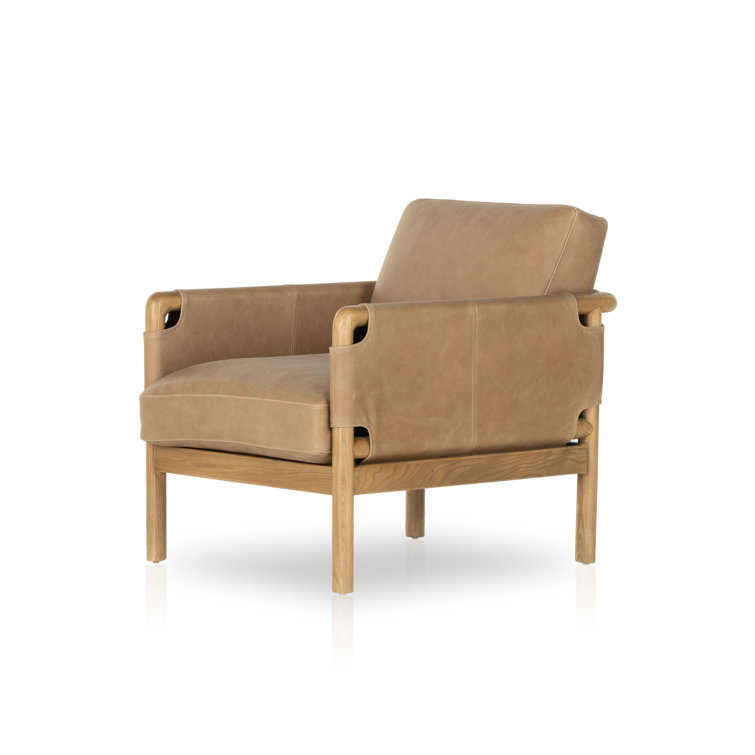 Palermo Drift Brown Leather Accent Chair with Ash Wood Frame