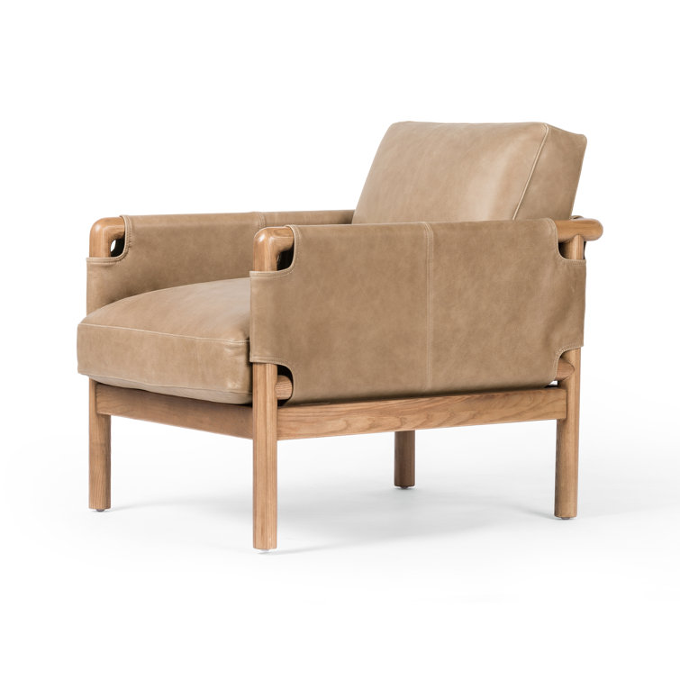 Palermo Drift Brown Leather Accent Chair with Ash Wood Frame