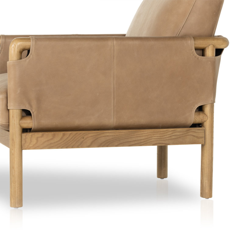 Palermo Drift Brown Leather Accent Chair with Ash Wood Frame