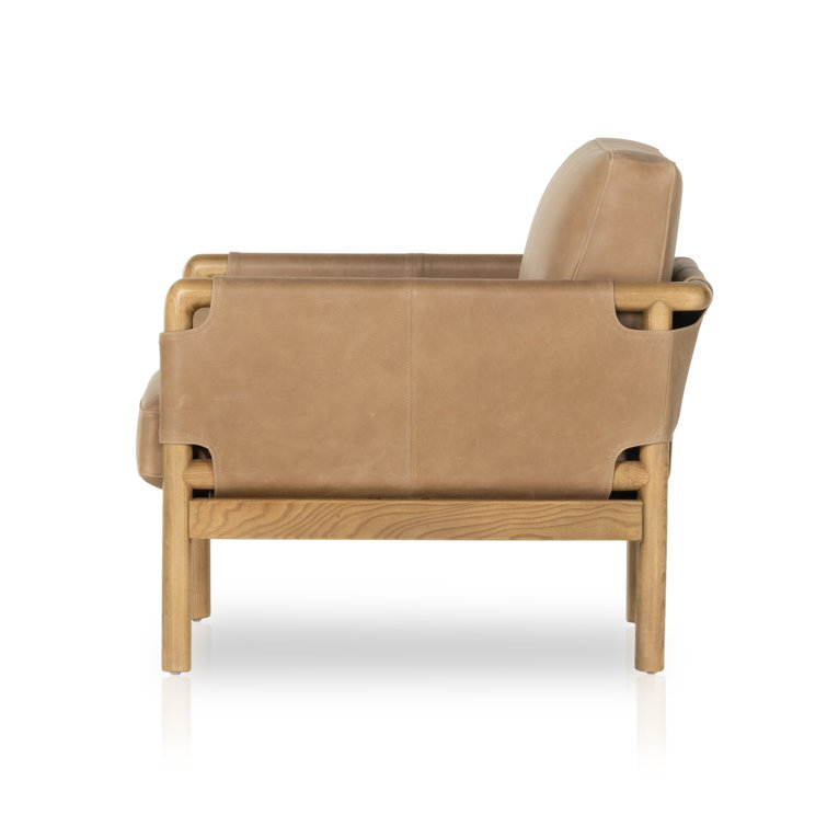 Palermo Drift Brown Leather Accent Chair with Ash Wood Frame