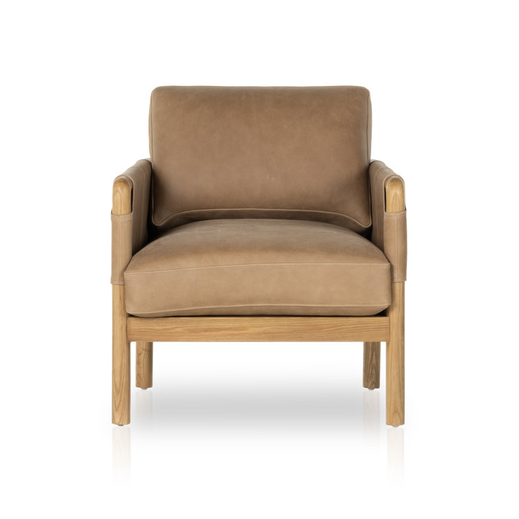 Palermo Drift Brown Leather Accent Chair with Ash Wood Frame
