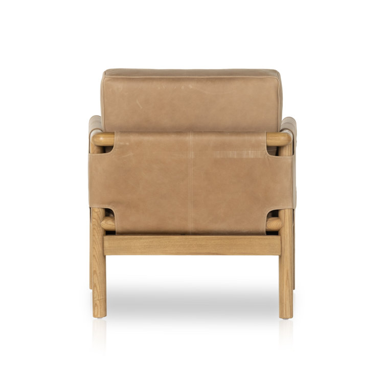 Palermo Drift Brown Leather Accent Chair with Ash Wood Frame