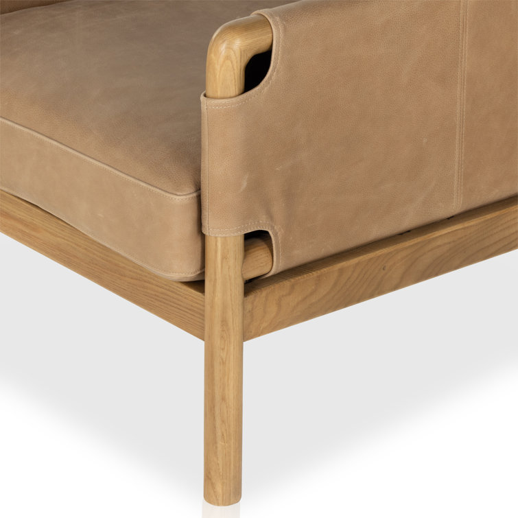 Palermo Drift Brown Leather Accent Chair with Ash Wood Frame