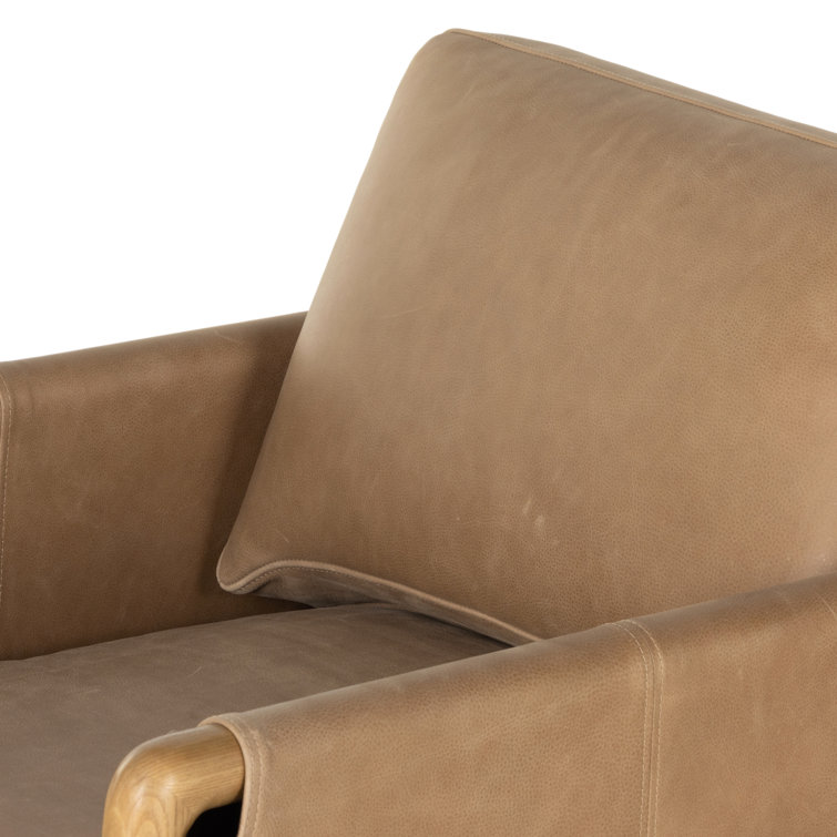 Palermo Drift Brown Leather Accent Chair with Ash Wood Frame