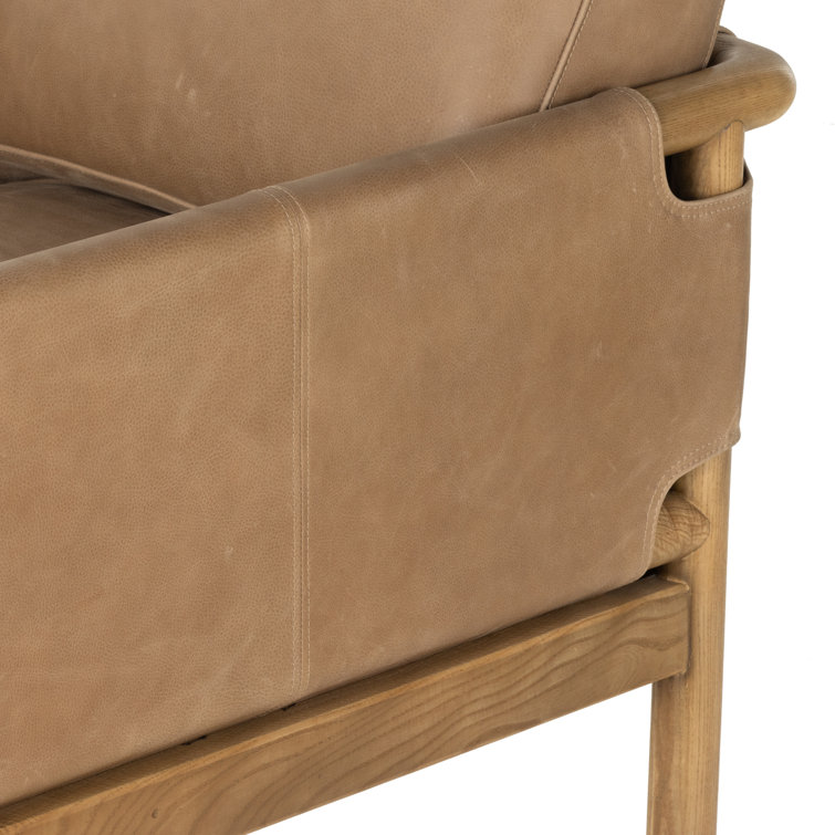 Palermo Drift Brown Leather Accent Chair with Ash Wood Frame