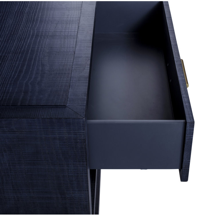 Denim and Matte Brass 1-Drawer Nightstand with Open Shelves