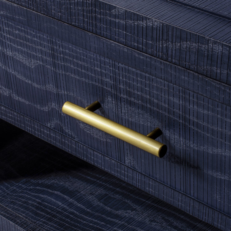 Denim and Matte Brass 1-Drawer Nightstand with Open Shelves
