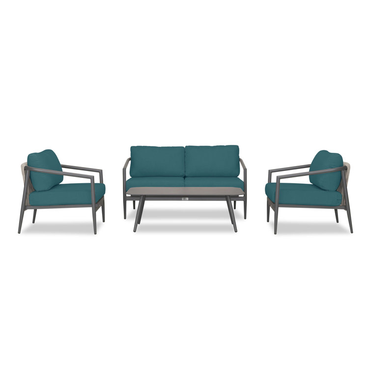 Slate and Peacock Aluminum Outdoor Seating Group with Sunbrella Cushions