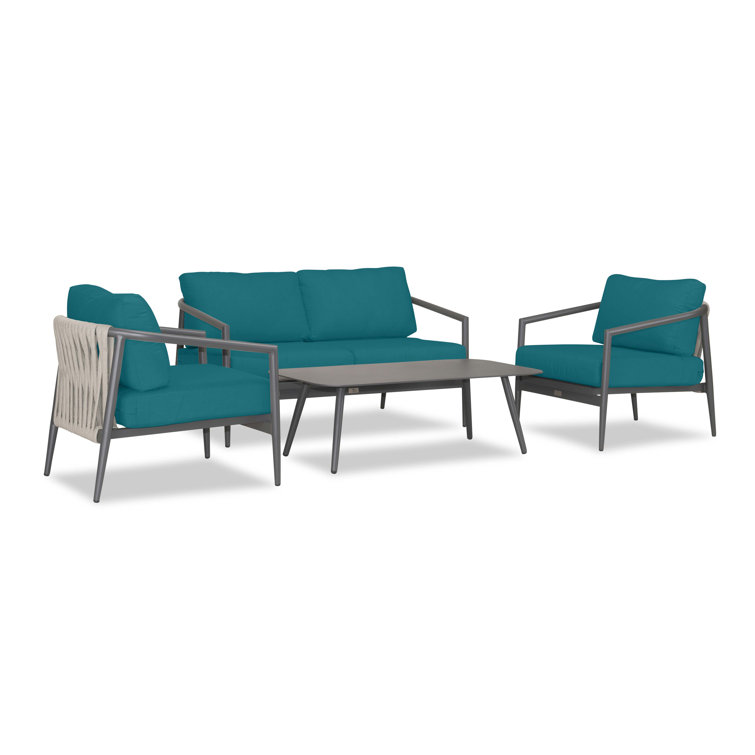Slate and Peacock Aluminum Outdoor Seating Group with Sunbrella Cushions