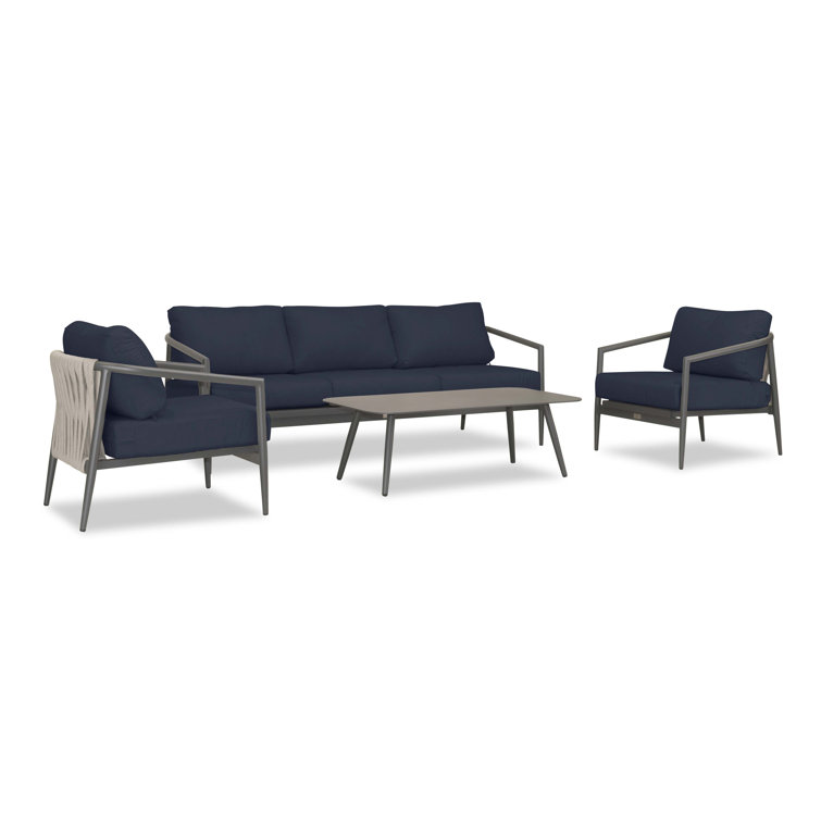Slate Aluminum 5-Person Outdoor Seating Group with Indigo Cushions
