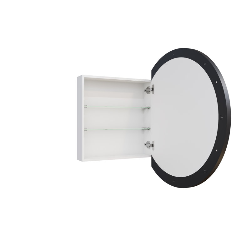 Black Round Steel Recessed Medicine Cabinet with Mirror
