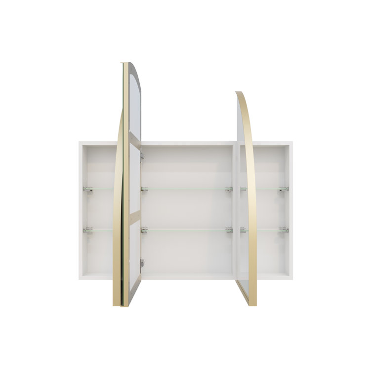 Large Gold Steel Arched Triple Door Medicine Cabinet with Mirror