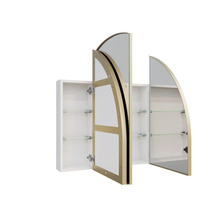 Large Gold Steel Arched Triple Door Medicine Cabinet with Mirror