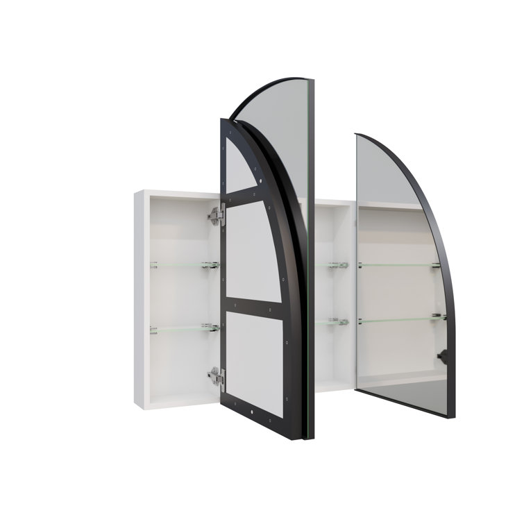 Arched Black Steel 3-Door Medicine Cabinet with Glass Shelves