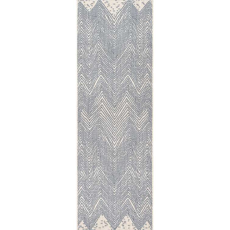 Coastal Breeze Blue Chevron 29'' Synthetic Runner Rug