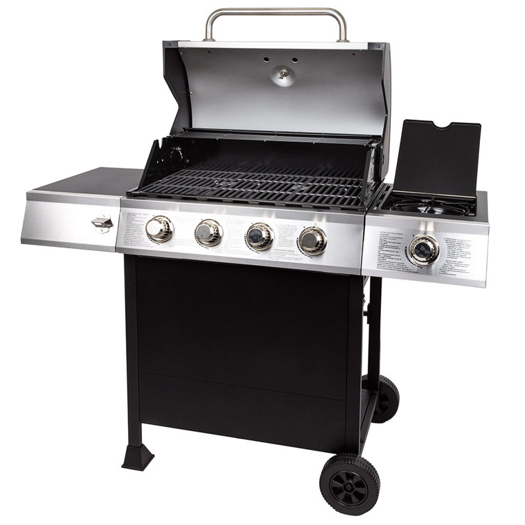Stainless Steel Black 4-Burner Propane Gas Grill with Side Burner