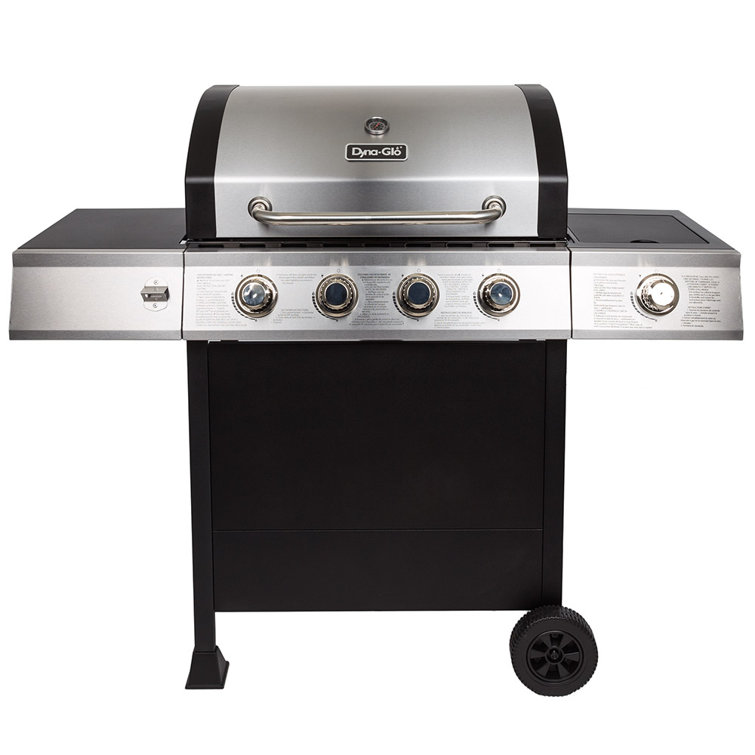 Stainless Steel Black 4-Burner Propane Gas Grill with Side Burner