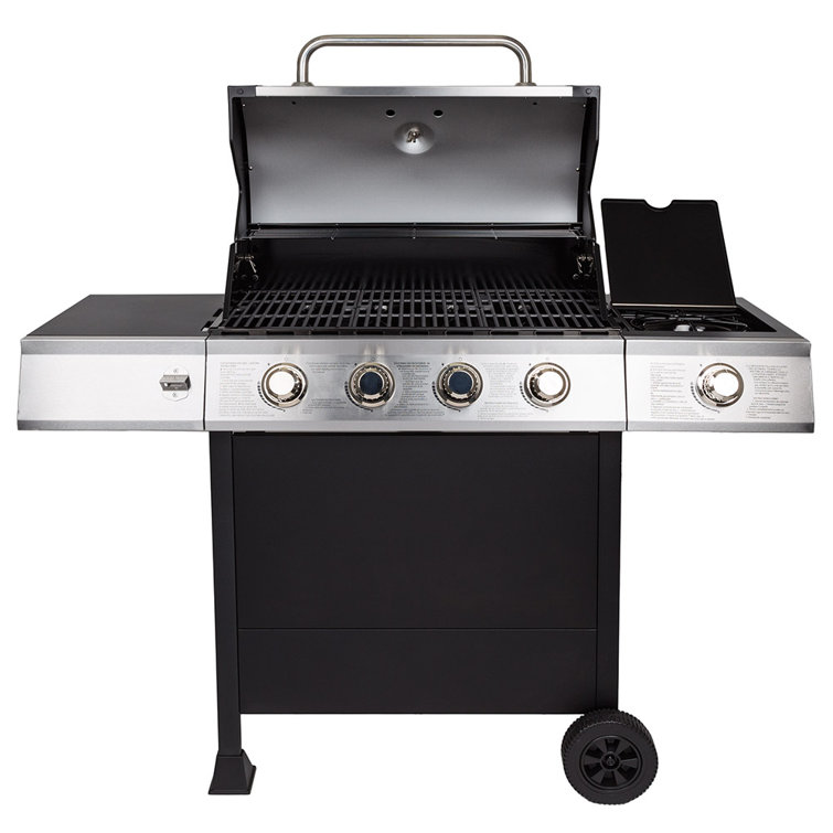 Stainless Steel Black 4-Burner Propane Gas Grill with Side Burner