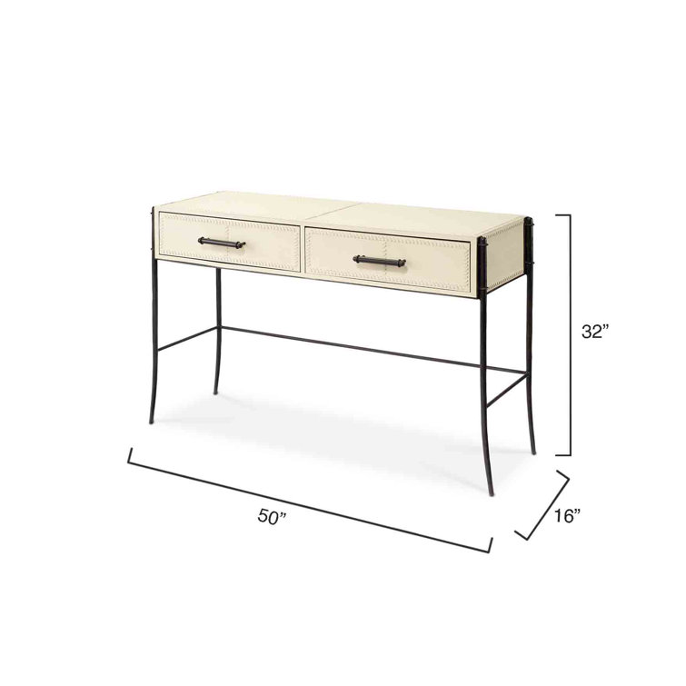 Nevado 50" Off-White Leather and Black Iron Console Table with Storage