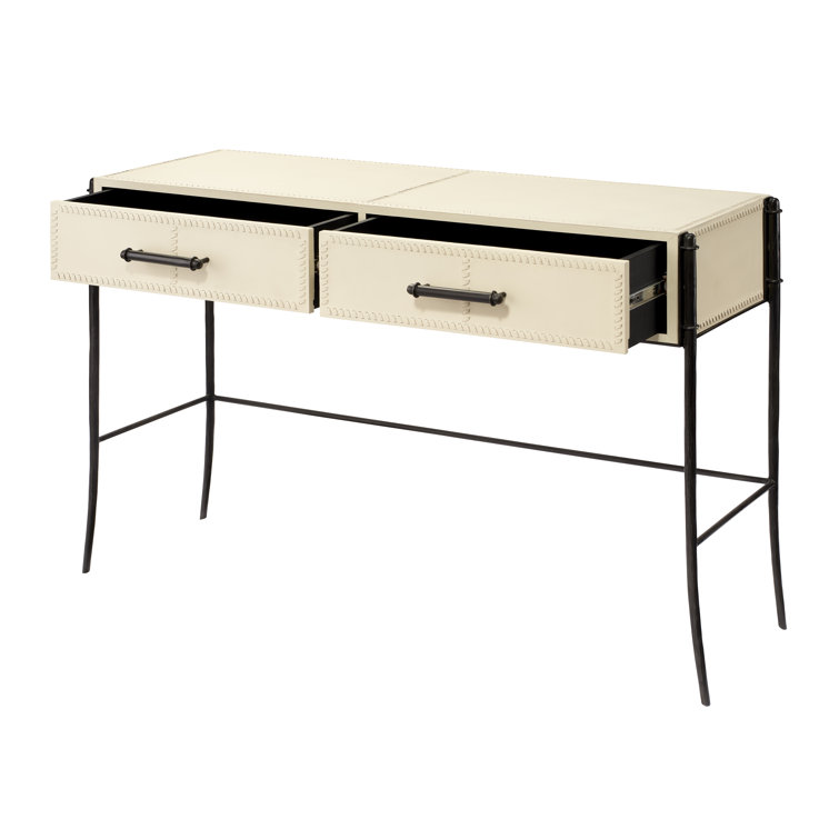 Nevado 50" Off-White Leather and Black Iron Console Table with Storage