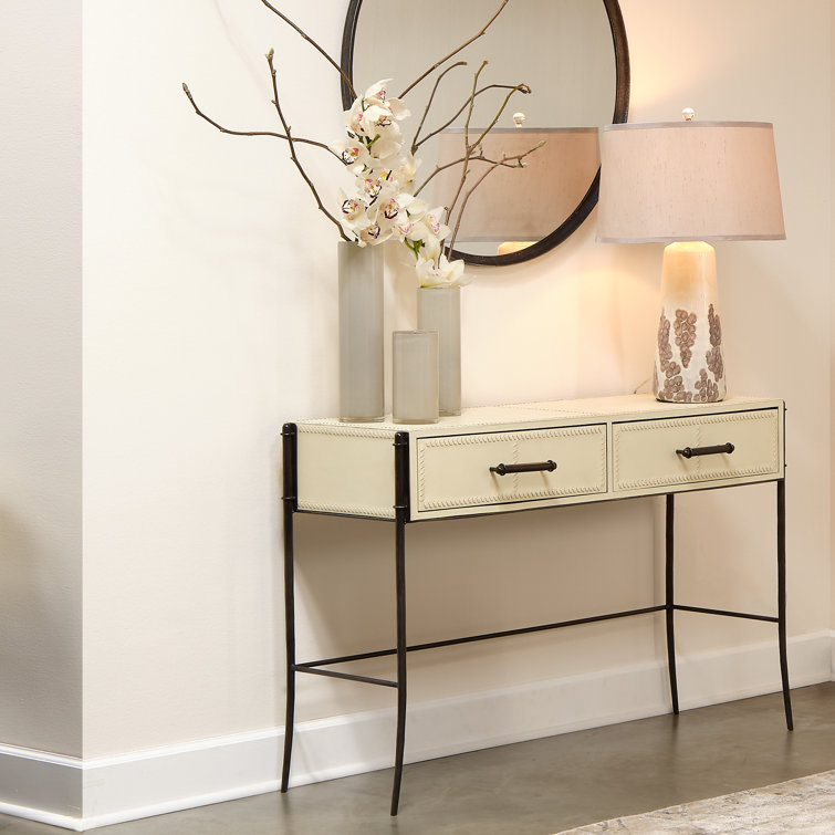 Nevado 50" Off-White Leather and Black Iron Console Table with Storage