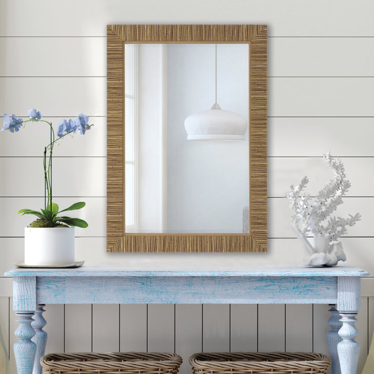 Brown Rattan Framed Full Length Rectangular Bathroom Mirror