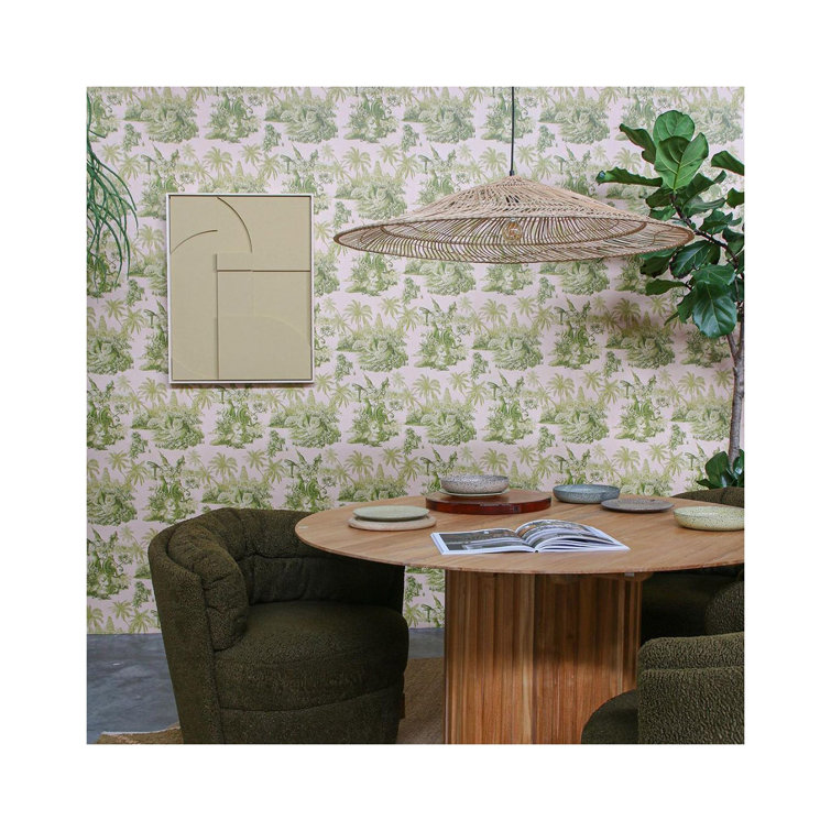 Blush and Green Sumatra Toile Jungle Wallpaper Roll