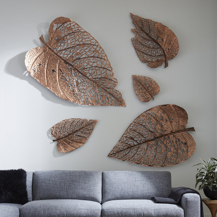 Copper Patina Hand-Cut Metal Birch Leaf Wall Sculpture
