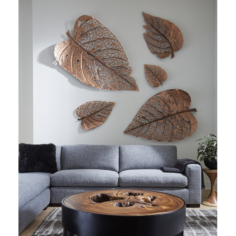 Copper Patina Hand-Cut Metal Birch Leaf Wall Sculpture