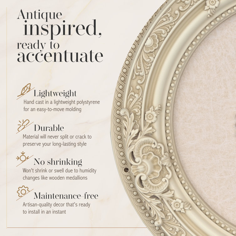 Cream Antique Polystyrene Round Ceiling Medallion, 24 Inches