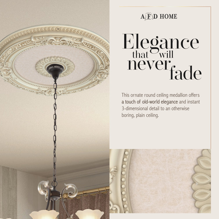 Cream Antique Polystyrene Round Ceiling Medallion, 24 Inches