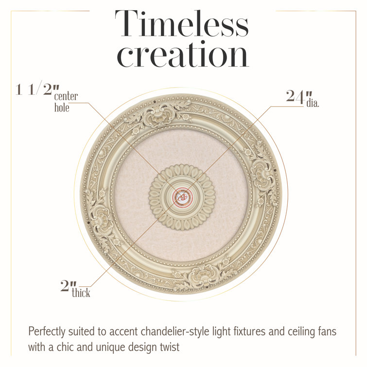 Cream Antique Polystyrene Round Ceiling Medallion, 24 Inches