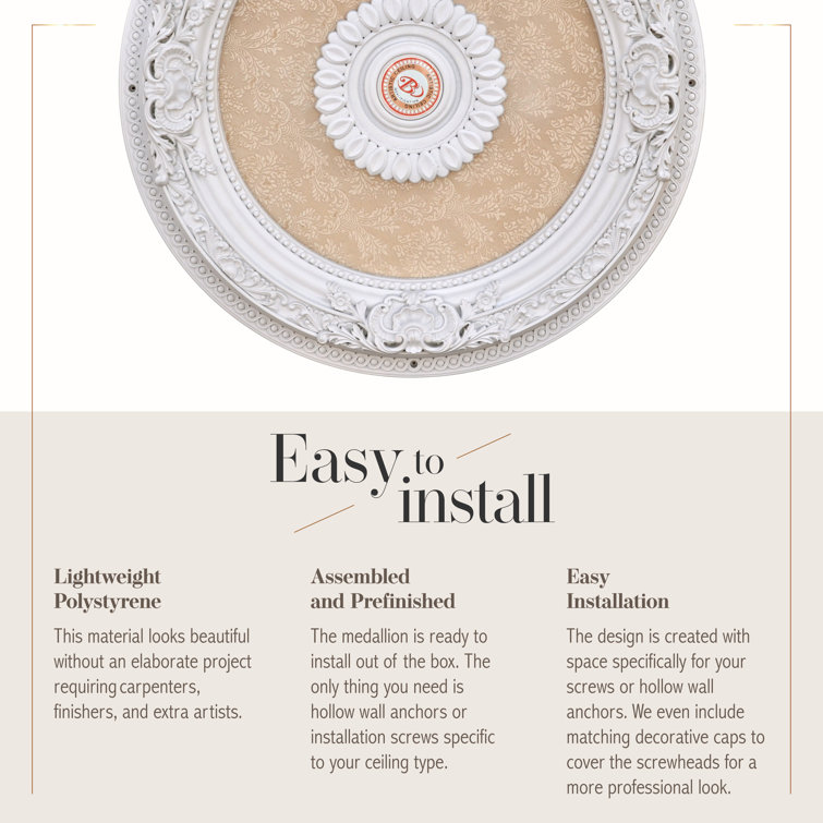 Petite White and Beige Polystyrene Chandelier Ceiling Medallion, 24 Inches
