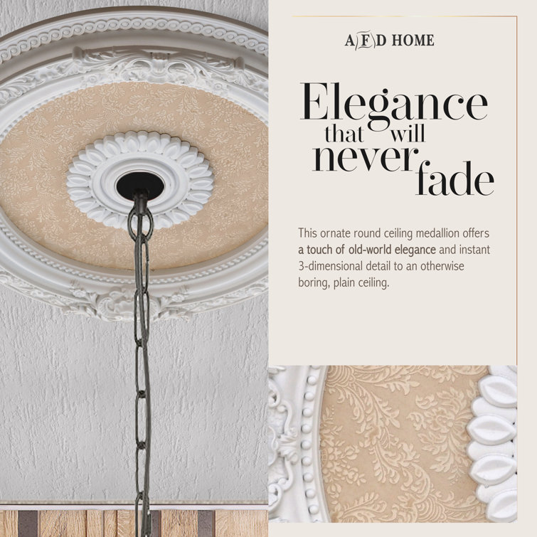 Petite White and Beige Polystyrene Chandelier Ceiling Medallion, 24 Inches