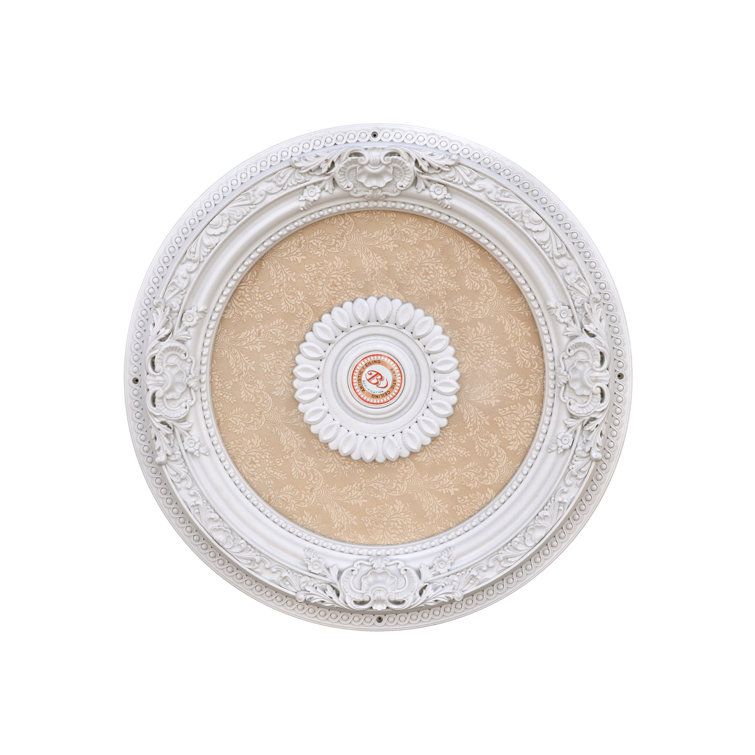 Petite White and Beige Polystyrene Chandelier Ceiling Medallion, 24 Inches