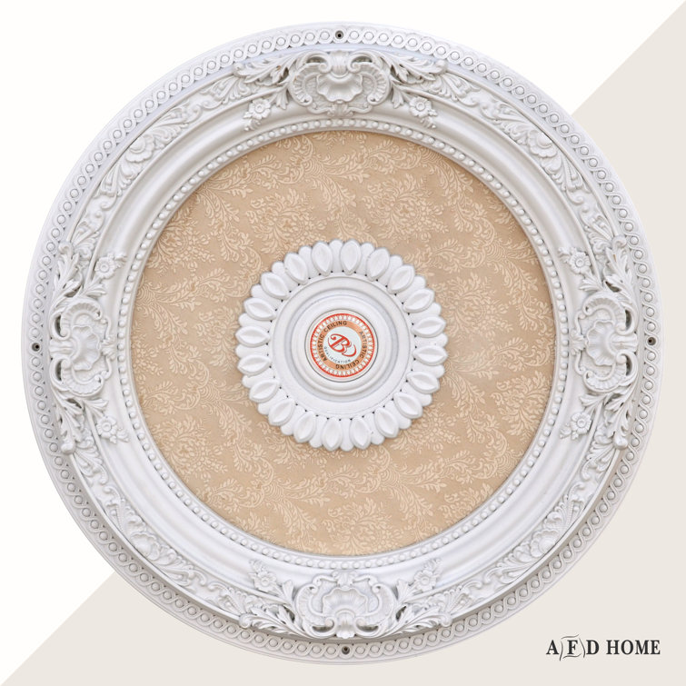 Petite White and Beige Polystyrene Chandelier Ceiling Medallion, 24 Inches