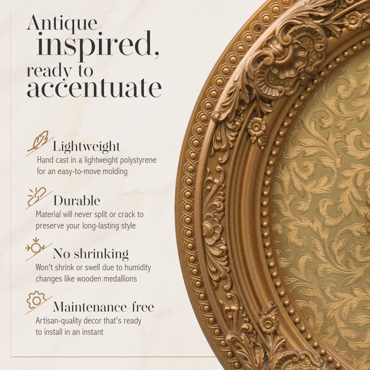 Golden Floral Polystyrene Ceiling Medallion, 24 Inches