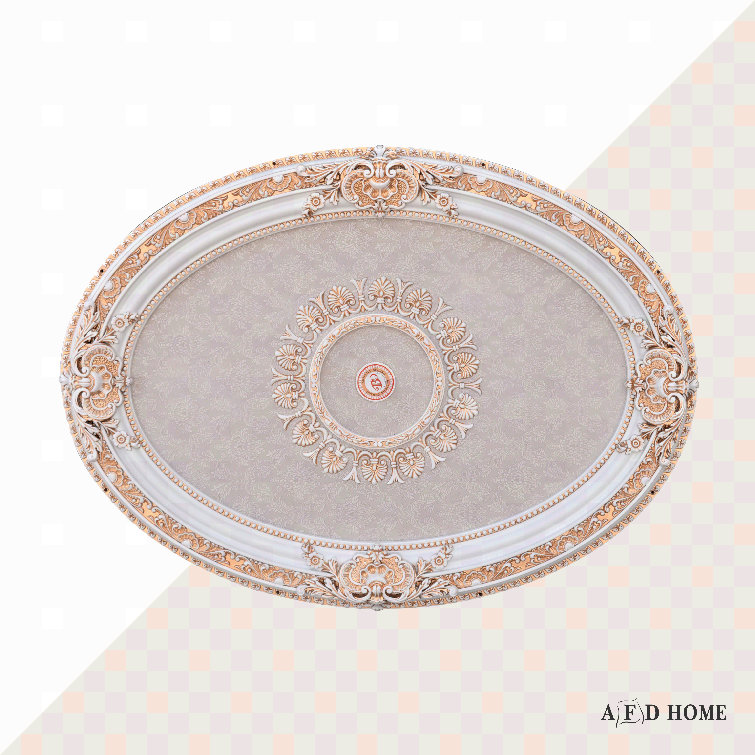 French Blanco Oval White and Gold Ceiling Medallion