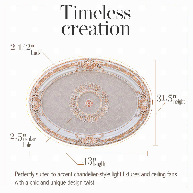 French Blanco Oval White and Gold Ceiling Medallion