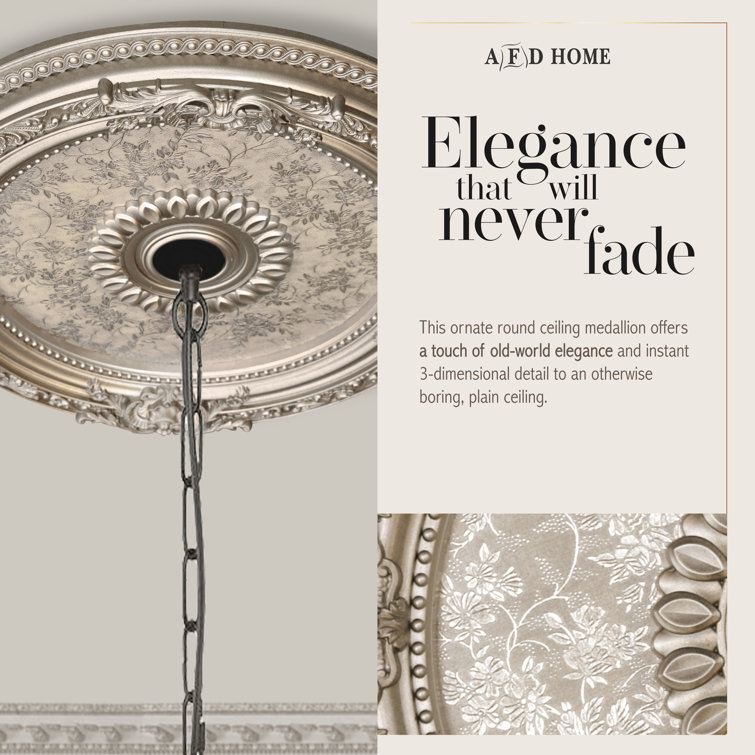 Petite Round Champagne Silver Ceiling Medallion with Floral Pattern