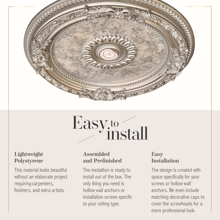 Petite Round Champagne Silver Ceiling Medallion with Floral Pattern