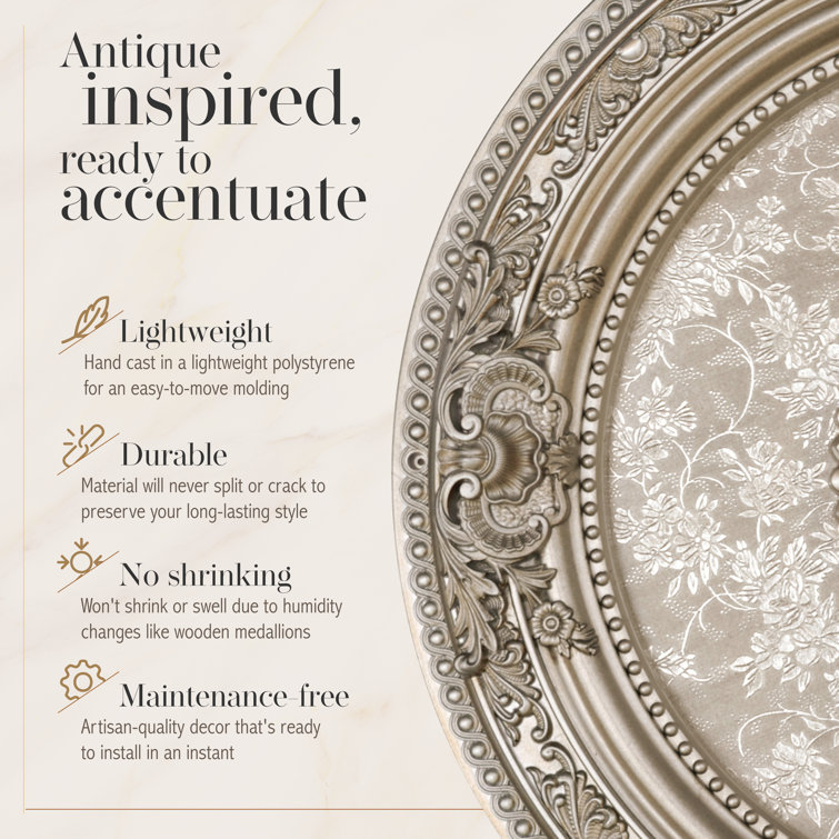 Petite Round Champagne Silver Ceiling Medallion with Floral Pattern