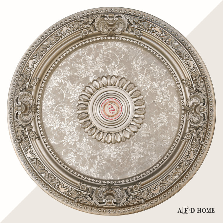 Petite Round Champagne Silver Ceiling Medallion with Floral Pattern