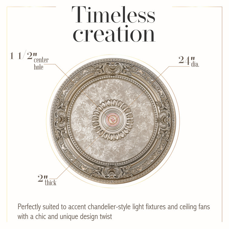 Petite Round Champagne Silver Ceiling Medallion with Floral Pattern