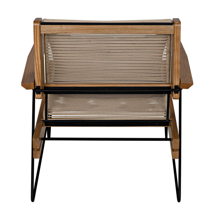 Beige Leather and Metal Handcrafted Accent Chair