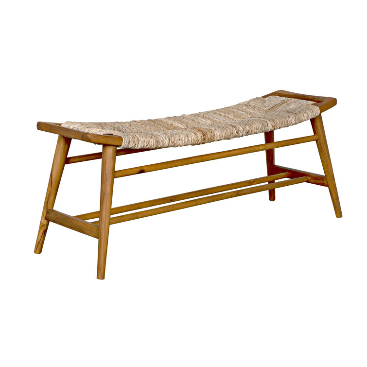 Teak and Rush Seagrass 47'' Bench with Storage - Natural