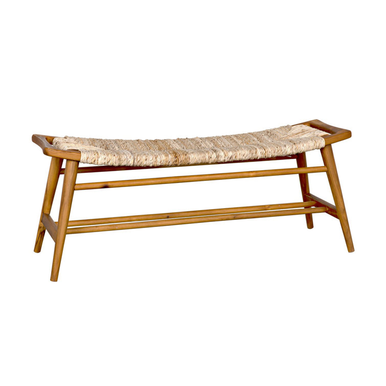 Teak and Rush Seagrass 47'' Bench with Storage - Natural